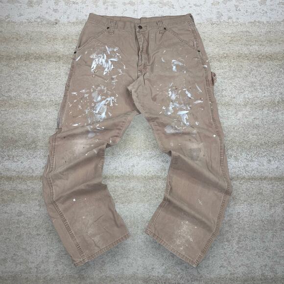 Vintage Wrangler Carpenter Pants Tan Canvas Baggy Fit Dungarees Painters 90s - Picture 1 of 6